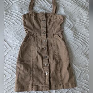 Divided Tan Button-Front Mini Dress